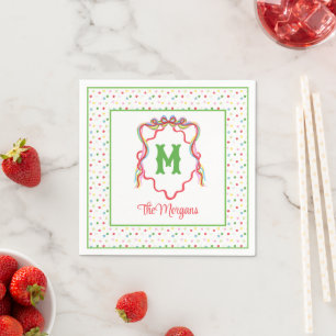 Watercolor Confetti Christmas Bow Monogram Crest Napkins