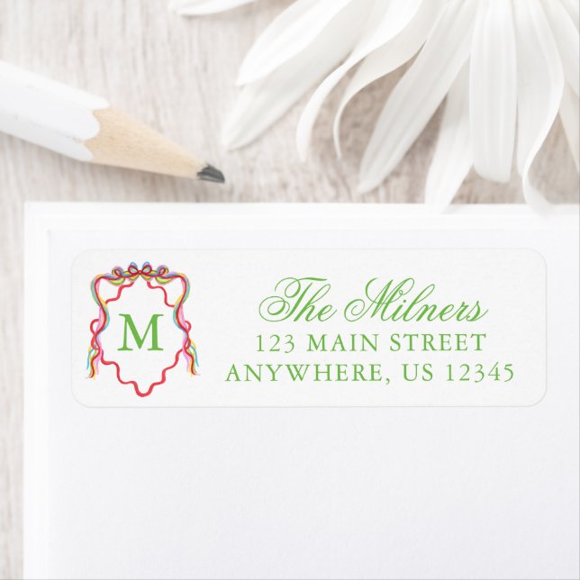 Watercolor Confetti Christmas Monogram Crest Label (Insitu)