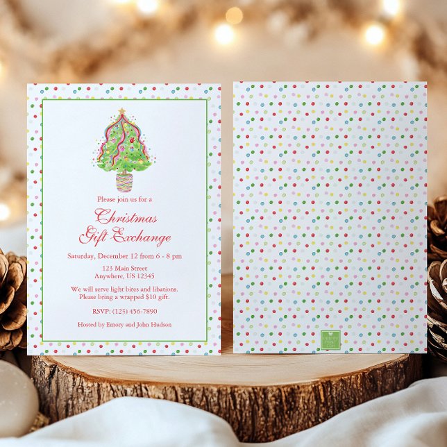 Watercolor Confetti Christmas Tree Party Invitation (Creator Uploaded)