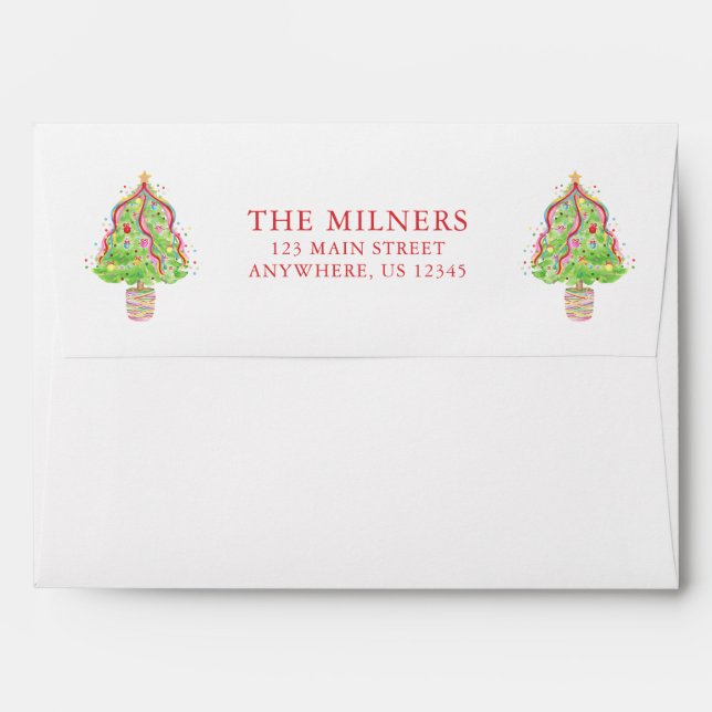Watercolor Confetti Christmas Trees Address Envelope (Back (Top Flap))