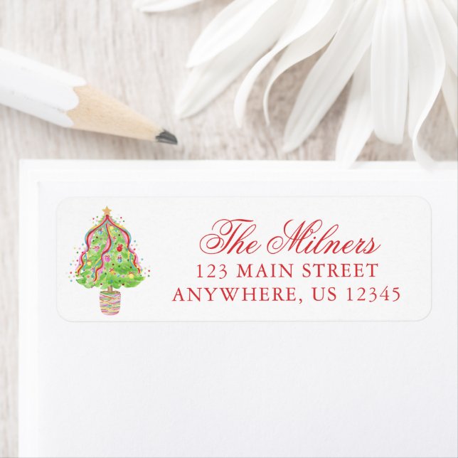 Watercolor Confetti Christmas Trees Address Label (Insitu)