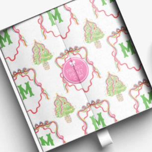 Watercolor Confetti Christmas Trees Monogram Crest Tissue Paper