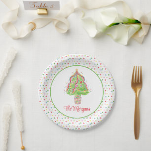 Watercolor Confetti Christmas Trees Paper Plates