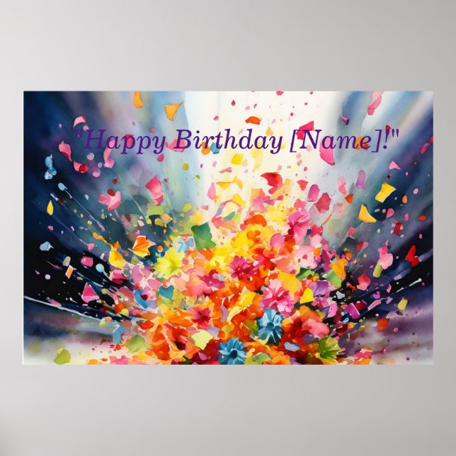 Watercolor Confetti Explosion Birthday Banne Poster (Front)