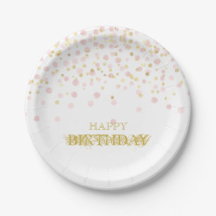 Watercolor Confetti Happy Birthday Elegant Chic Paper Plates