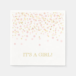Watercolor Confetti It's A Girl Pink Gold Elegant Napkins