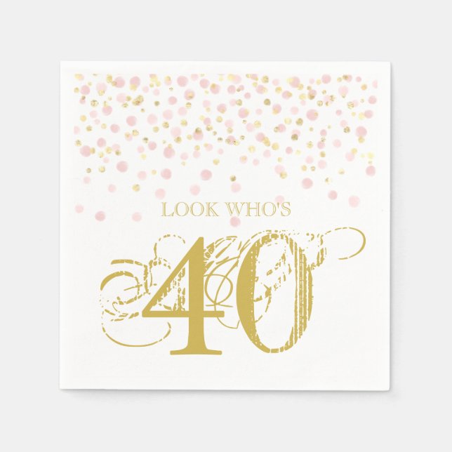 Watercolor Confetti Look Who's 40 Elegant Birthday Napkins (Front)