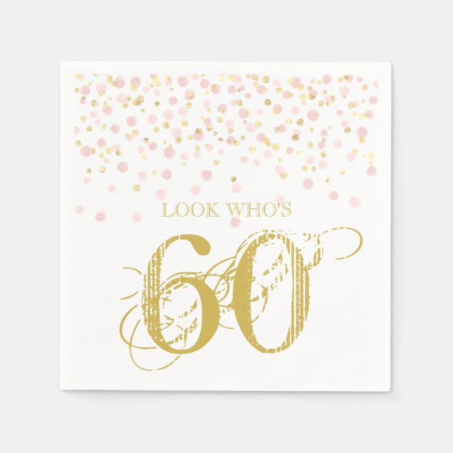 Watercolor Confetti Look Who's 60 Elegant Birthday Napkins (Front)