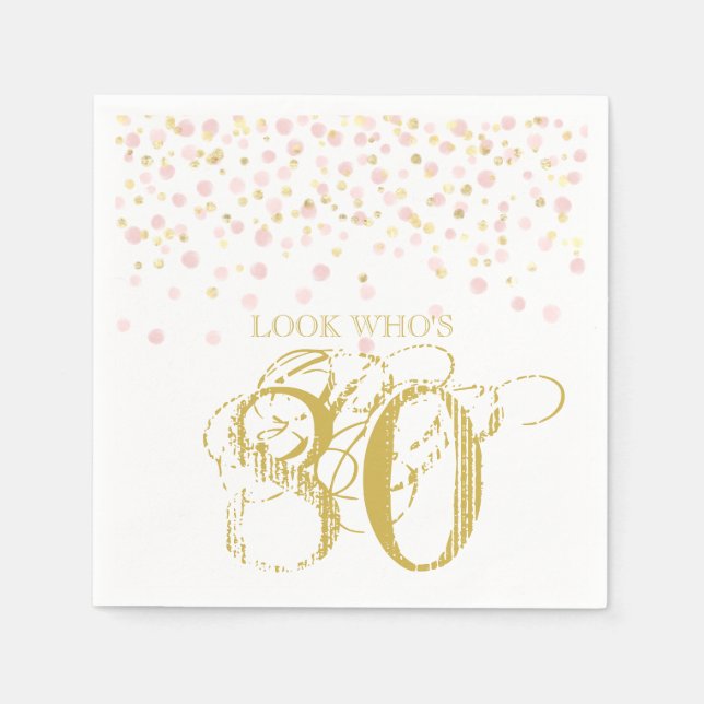 Watercolor Confetti Look Who's 80 Elegant Birthday Napkins (Front)