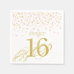 Watercolor Confetti Sweet 16 Elegant Pink Gold Napkins