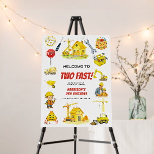 Watercolor Construction 2nd Birthday Party  Foam Board