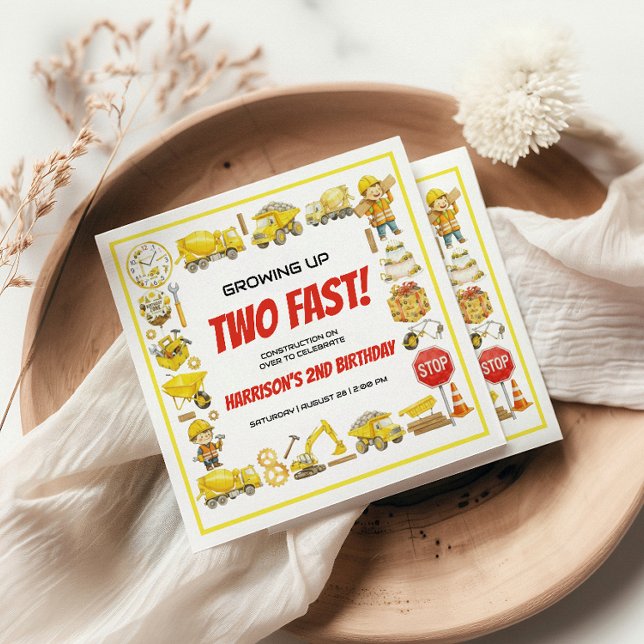 Watercolor Construction 2nd Birthday Party  Napkins (Watercolor Construction 2nd Birthday Party napkins
)