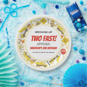 Watercolor Construction 2nd Birthday Party Paper Plates