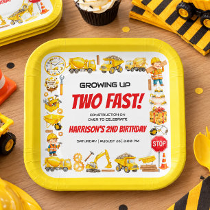 Watercolor Construction 2nd Birthday Party Paper Plates