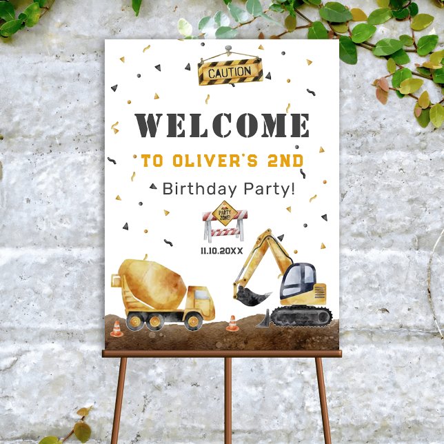 Watercolor Construction 2nd Birthday Welcome Foam Board (Creator Uploaded)