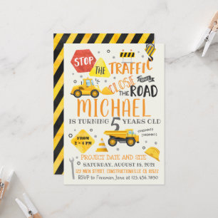 Watercolor Construction Birthday Invitation