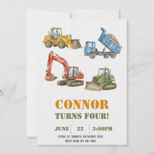 Watercolor Construction Minimalist Birthday Invitation