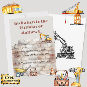 Watercolor Construction Themed Earthy Birthday Invitation