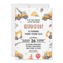 Watercolor Construction Trucks Boys 3rd Birthday