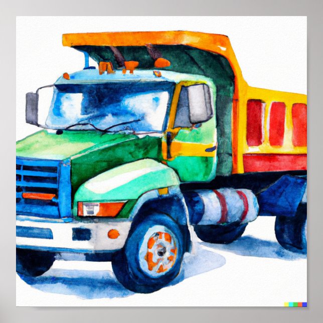 Watercolor Construction vehicle Digital Art  Poster (Front)