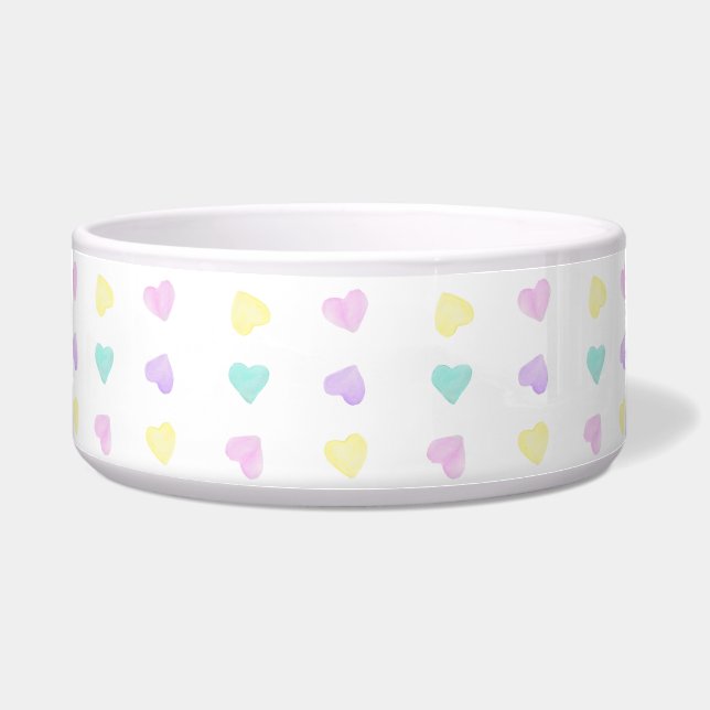 Watercolor Convo Heartz Pattern Pet Bowl (Front)