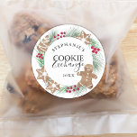 Watercolor Cookie Exchange  Classic Round Sticker<br><div class="desc">These Christmas Cookie Exchange stickers are decorated with watercolor cookies,  foliage,  and berries. 
Easily customizable. Original Watercolor © Michele Davies.</div>