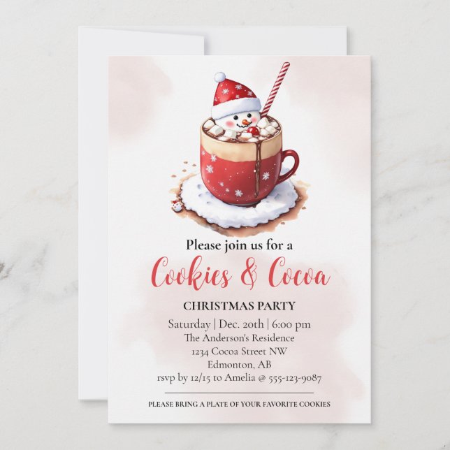 Watercolor Cookies & Cocoa Christmas Holiday Party Invitation (Front)