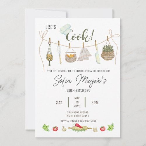 Watercolor Cooking Chef Birthday Party Invitation