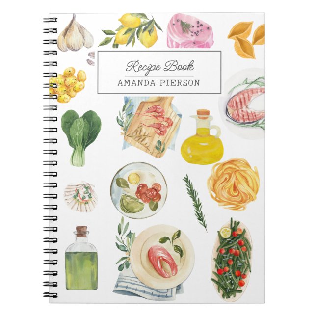 Watercolor Cooking Personalized Name Recipe Book (Front)