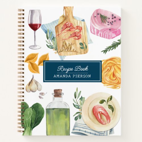 Watercolor Cooking Personalized Name Recipe Book