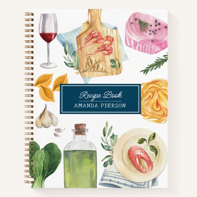 Watercolor Cooking Personalized Name Recipe Book (Front)