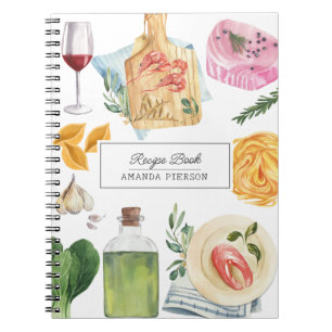Watercolor Cooking Personalized Name Recipe Book