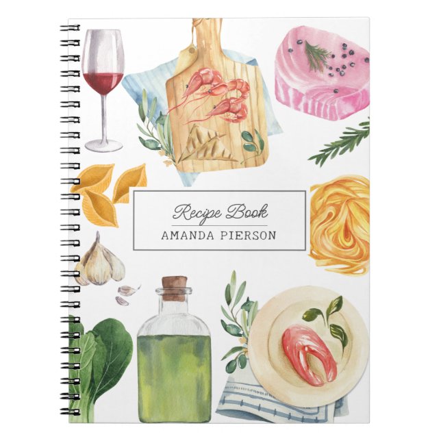 Watercolor Cooking Personalized Name Recipe Book (Front)