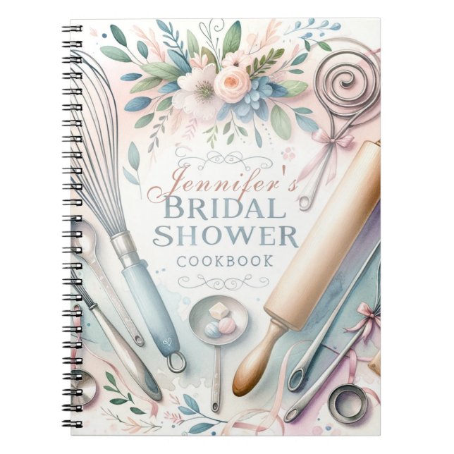 Watercolor Cooking Utensils Bridal Shower Custom Notebook (Front)