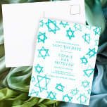 Watercolor Cool Aqua Star of David Bar Bat Mitzvah Announcement Postcard<br><div class="desc">Perfect card to announce the upcoming date of a bat mitzvah, bar mitzvah or other Jewish celebration! Hand made watercolor art for you on the front and back side! FULLY CUSTOMIZABLE! Click on “Personalize” above to edit the text. Click "edit using design tool" to adjust the fonts, colors and placements...</div>