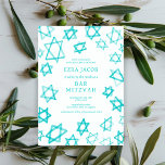 Watercolor Cool Aqua Star of David Bar Bat Mitzvah Invitation<br><div class="desc">Perfect card to announce a bat mitzvah, bar mitzvah or other Jewish celebration! Hand made watercolor art for you on the front and back side! FULLY CUSTOMIZABLE! Click on “Personalize” above to edit the text. Click "edit using design tool" to adjust the fonts, colors and placements and to delete the...</div>