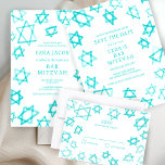 Watercolor Cool Aqua Star of David Bar Bat Mitzvah Save The Date<br><div class="desc">Perfect card to announce the upcoming date of a bat mitzvah, bar mitzvah or other Jewish celebration! Hand made watercolor art for you on the front and back side! FULLY CUSTOMIZABLE! Click on “Personalize” above to edit the text. Click "edit using design tool" to adjust the fonts, colors and placements...</div>