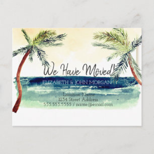 Watercolor Cool Beach Palm Moving Announcement Postcard