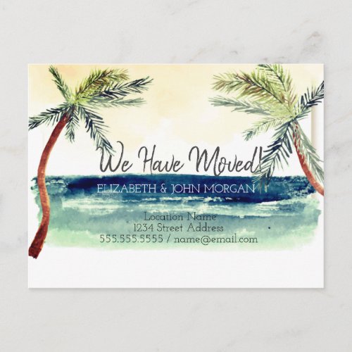 Watercolor Cool Beach Palm Moving  Announcement Postcard