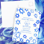 Watercolor Cool Blue Star of David Bar Bat Mitzvah Announcement Postcard<br><div class="desc">Perfect card to announce the upcoming date of a bat mitzvah, bar mitzvah or other Jewish celebration! Hand made watercolor art for you on the front and back side! FULLY CUSTOMIZABLE! Click on “Personalize” above to edit the text. Click "edit using design tool" to adjust the fonts, colors and placements...</div>