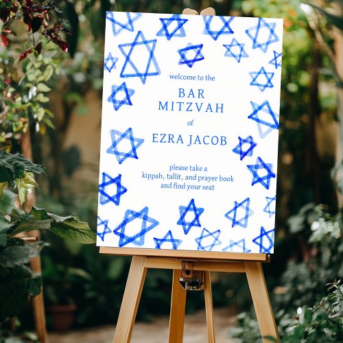 Watercolor Cool Blue Star of David Bar Bat Mitzvah Foam Board