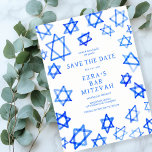 Watercolor Cool Blue Star of David Bar Bat Mitzvah Save The Date<br><div class="desc">Perfect card to announce the upcoming date of a bat mitzvah, bar mitzvah or other Jewish celebration! Hand made watercolor art for you on the front and back side! FULLY CUSTOMIZABLE! Click on “Personalize” above to edit the text. Click "edit using design tool" to adjust the fonts, colors and placements...</div>