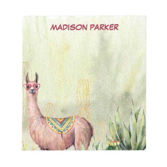 Watercolor Cool Llama  Notepad (Front)