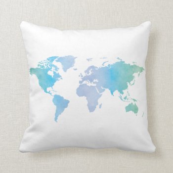 Watercolor Cool World Map Throw Pillow by INAVstudio at Zazzle