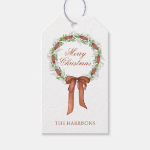 Watercolor Copper Bow Ribbon Wreath Christmas Gift Tags