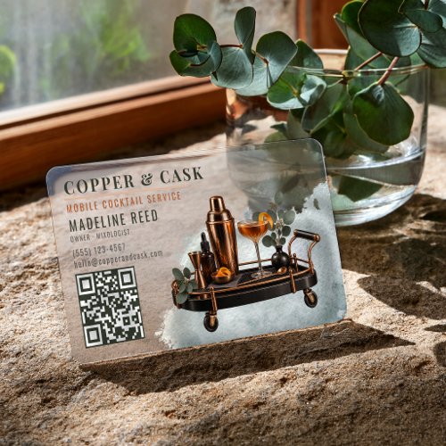 Watercolor Copper Mobile Mixologist Branding Clear Business Cards