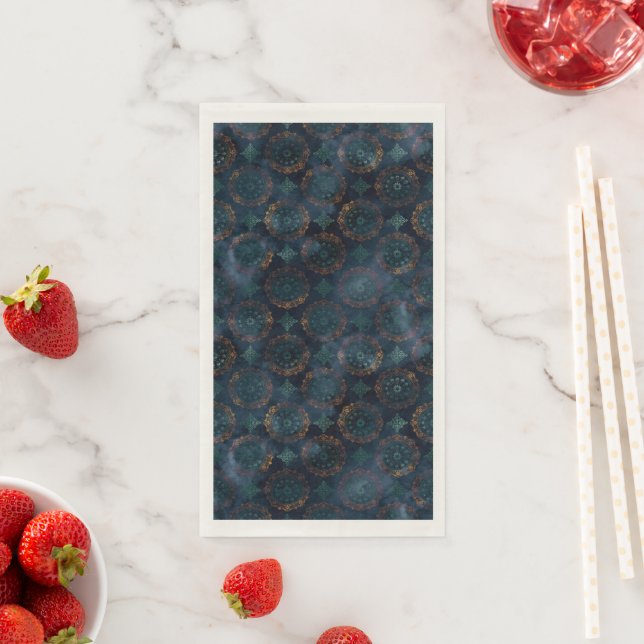 Watercolor Copper Patina Damask Pattern Paper Guest Towels (Insitu)