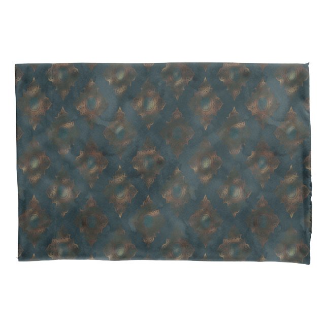 Watercolor Copper Patina Damask Pattern Pillow Case (Front)