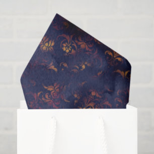 Watercolor Copper Patina Damask Pattern Tissue Paper