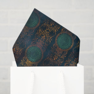 Watercolor Copper Patina Damask Pattern Tissue Paper